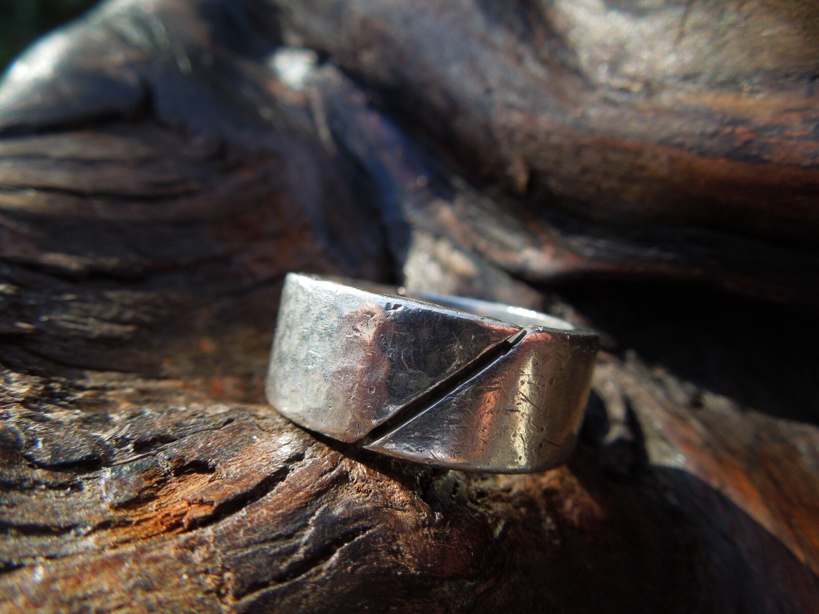 Sterling Silver Hammered Smooth Band Ring Mexico Size 8