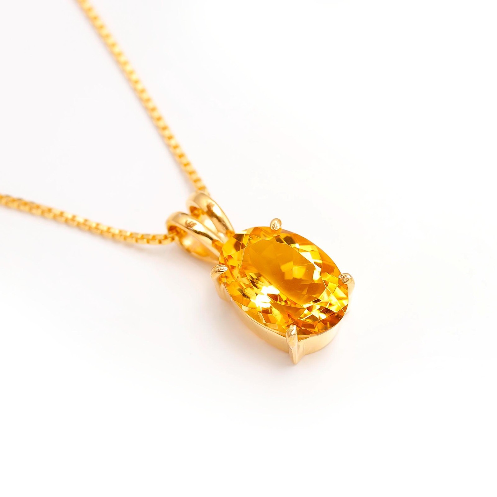 Natural Citrine Quartz Oval Chain Necklace Gold Fill 925 Sterling Silver Jewelry