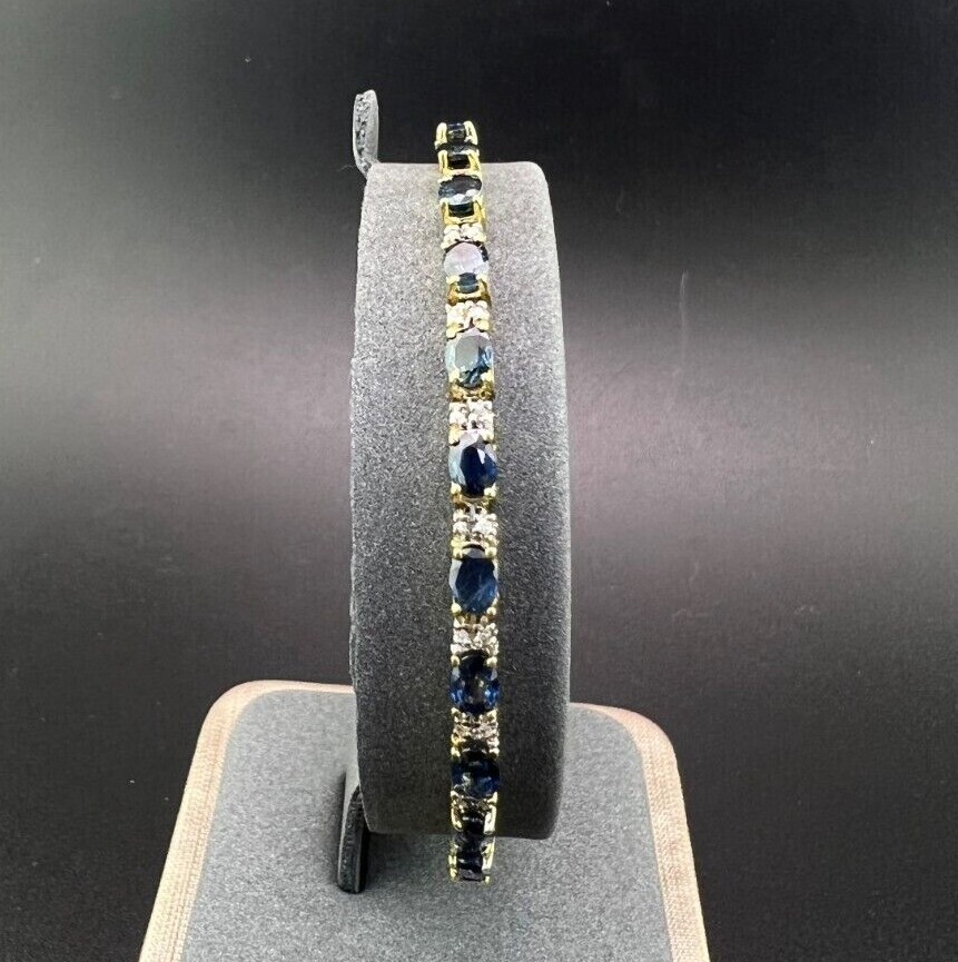 14K Solid Yellow Gold 4.00ct Oval Sapphire and Diamond Alternating Bracelet