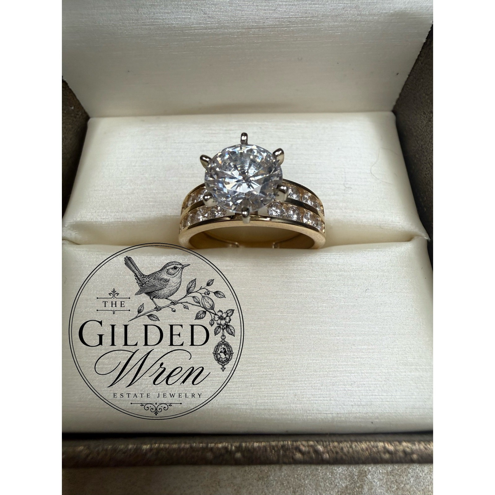 14K Gold Diamonique Simulated Diamond Engagement Ring Vintage 2 Ct Solitaire