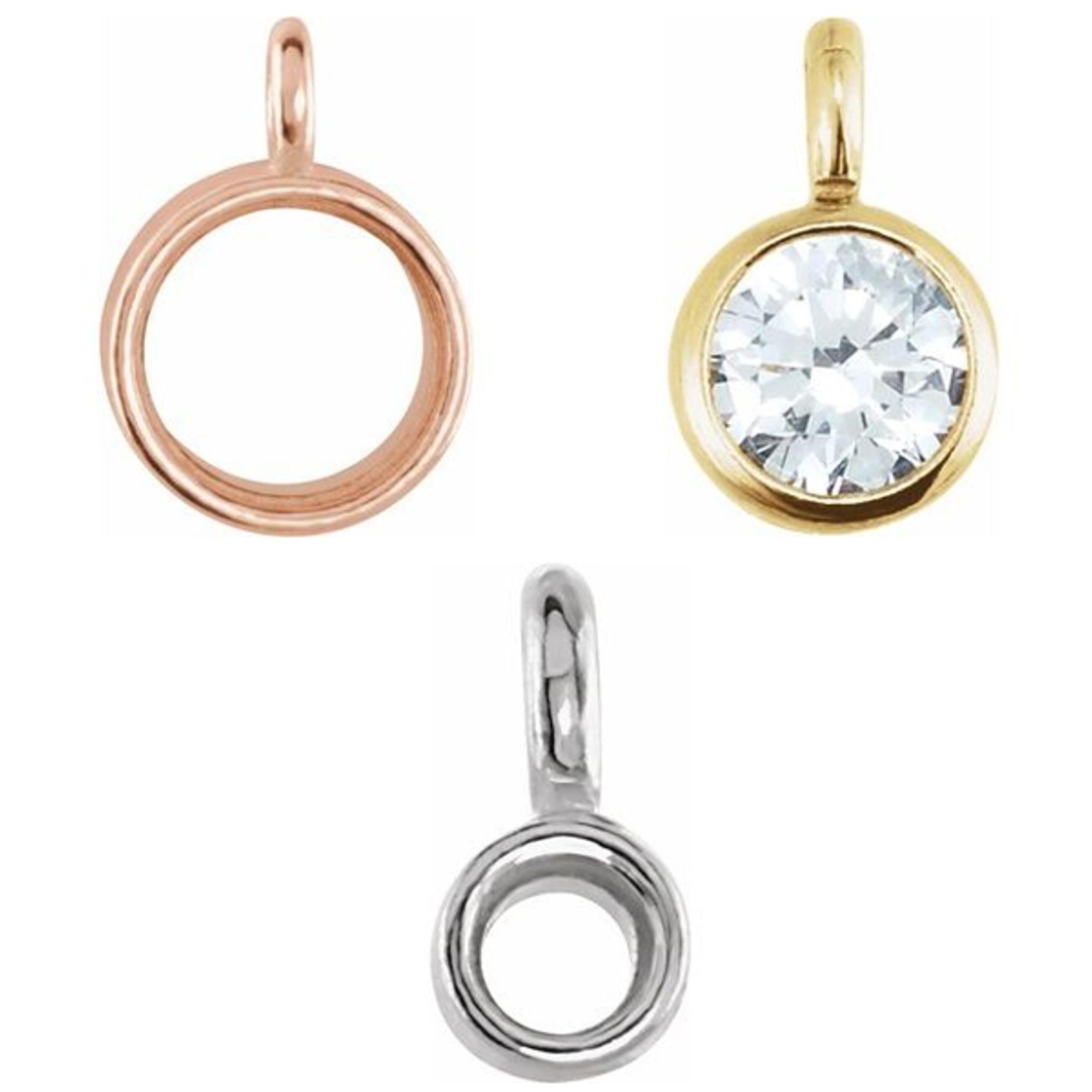 14k 18k Rose White Yellow Gold Platinum or Silver Round Micro Bezel Dangle Charm