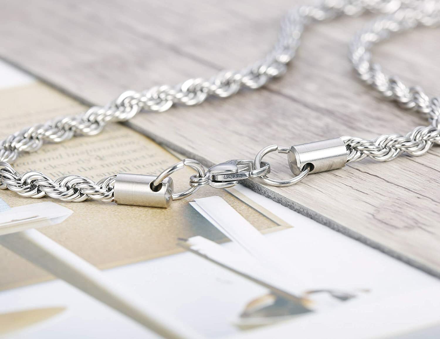 Stainless Steel Silver Rope Chain Bracelet Necklace Men Women 2mm, 3mm, 4mm, 5mm