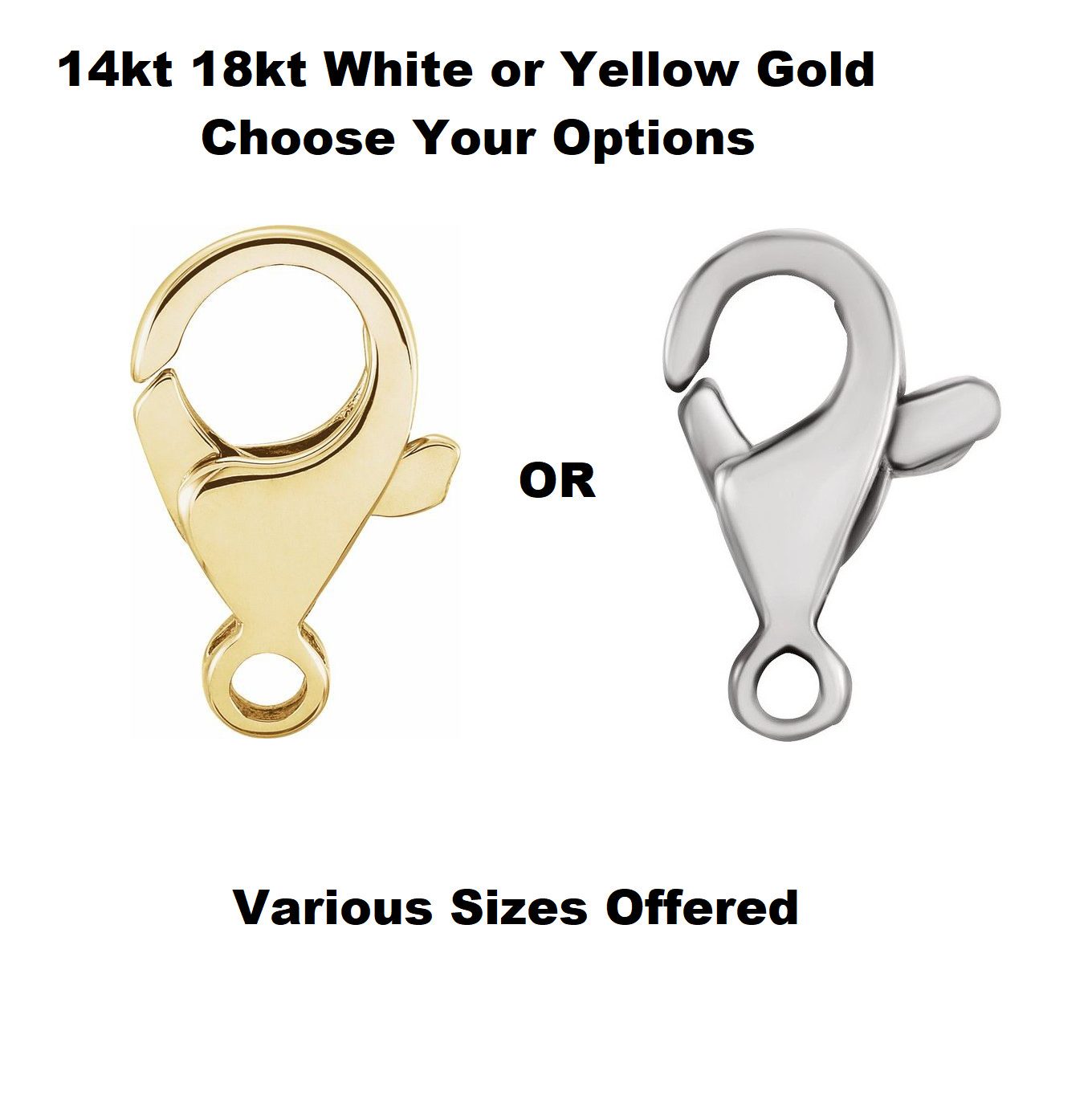 14K 18K White or Yellow Gold Tear Drop Lobster Claw Trigger Clasp Hook w/Ring