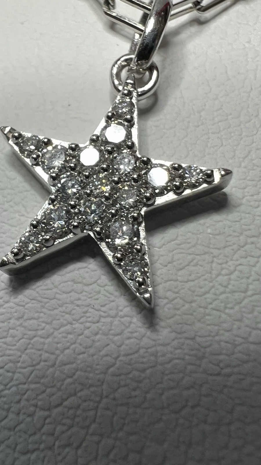 White Gold Over 925 silver 0.30 CTW Diamond Pavé Star Pendant Paperclip Necklace