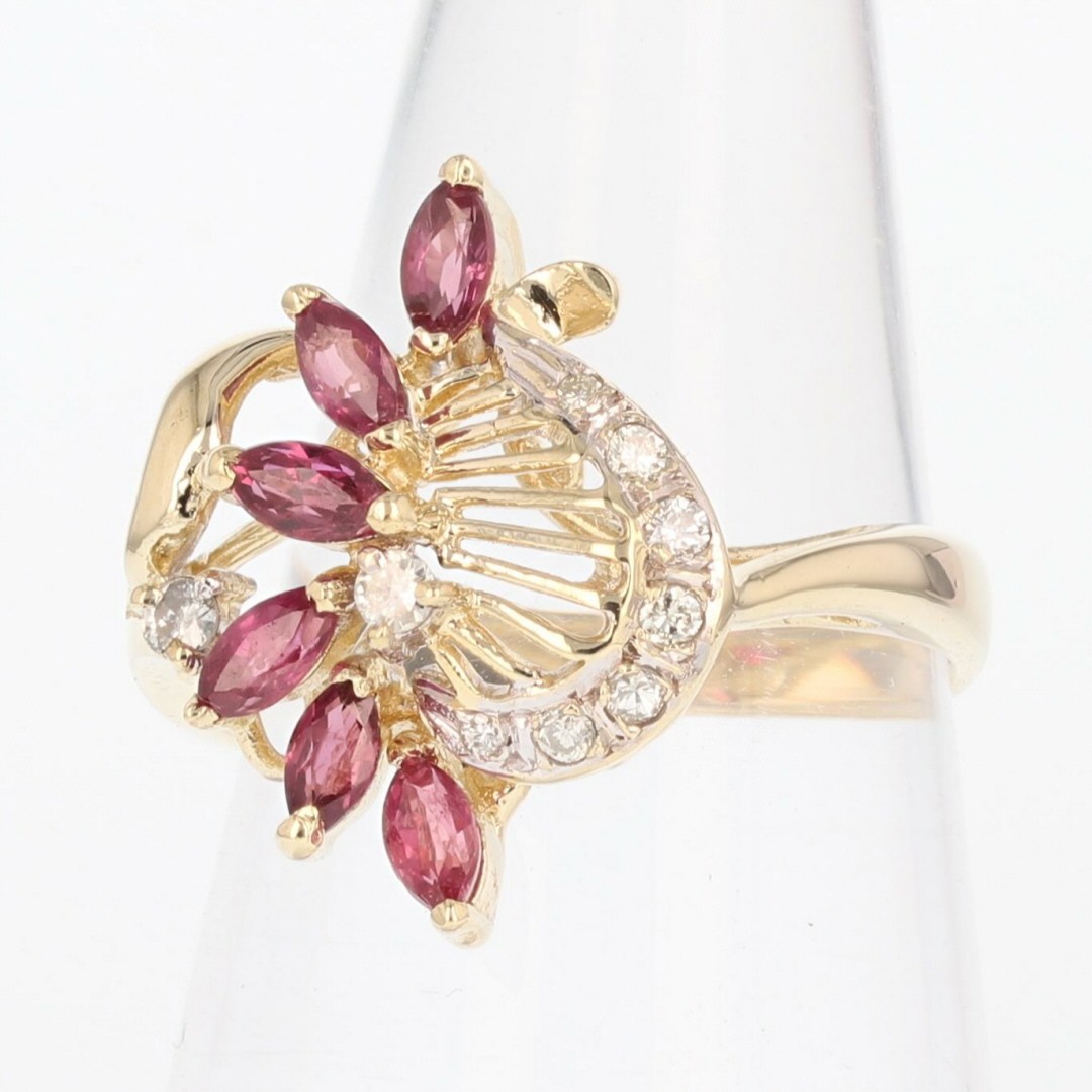 .50ctw Marquise Ruby and Diamond Statement Ring 14k Multi-Tone Gold Size 5.5