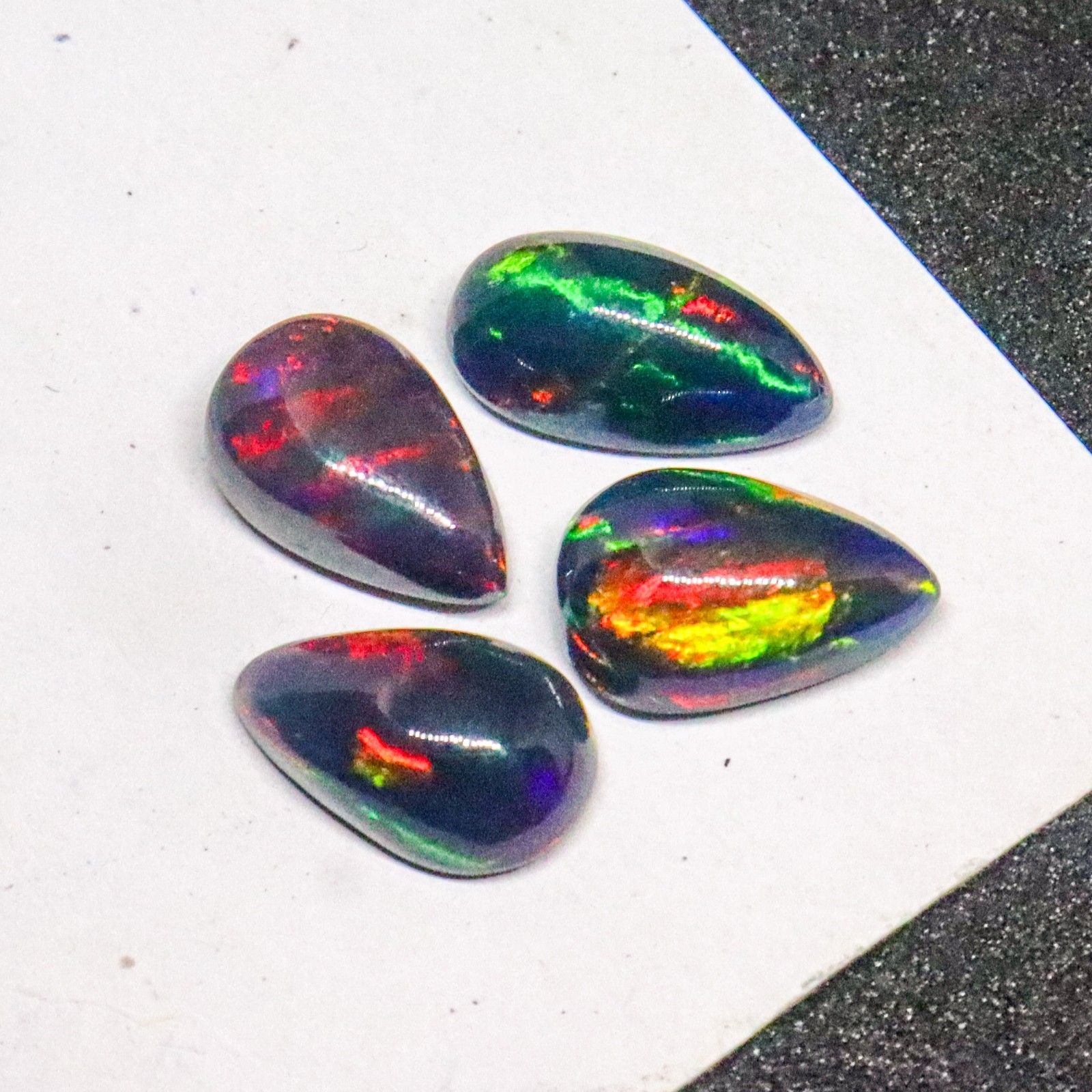 100Pcs AAA Natural Black Opal Pear Cabochon Multi Fire 12x8mm Wholesale Lot