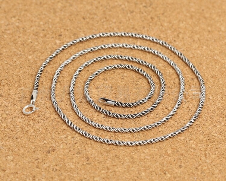 925 Sterling Silver Twisted Rope Necklace Chain 1mm 2mm 16 18 20 22 24 inches