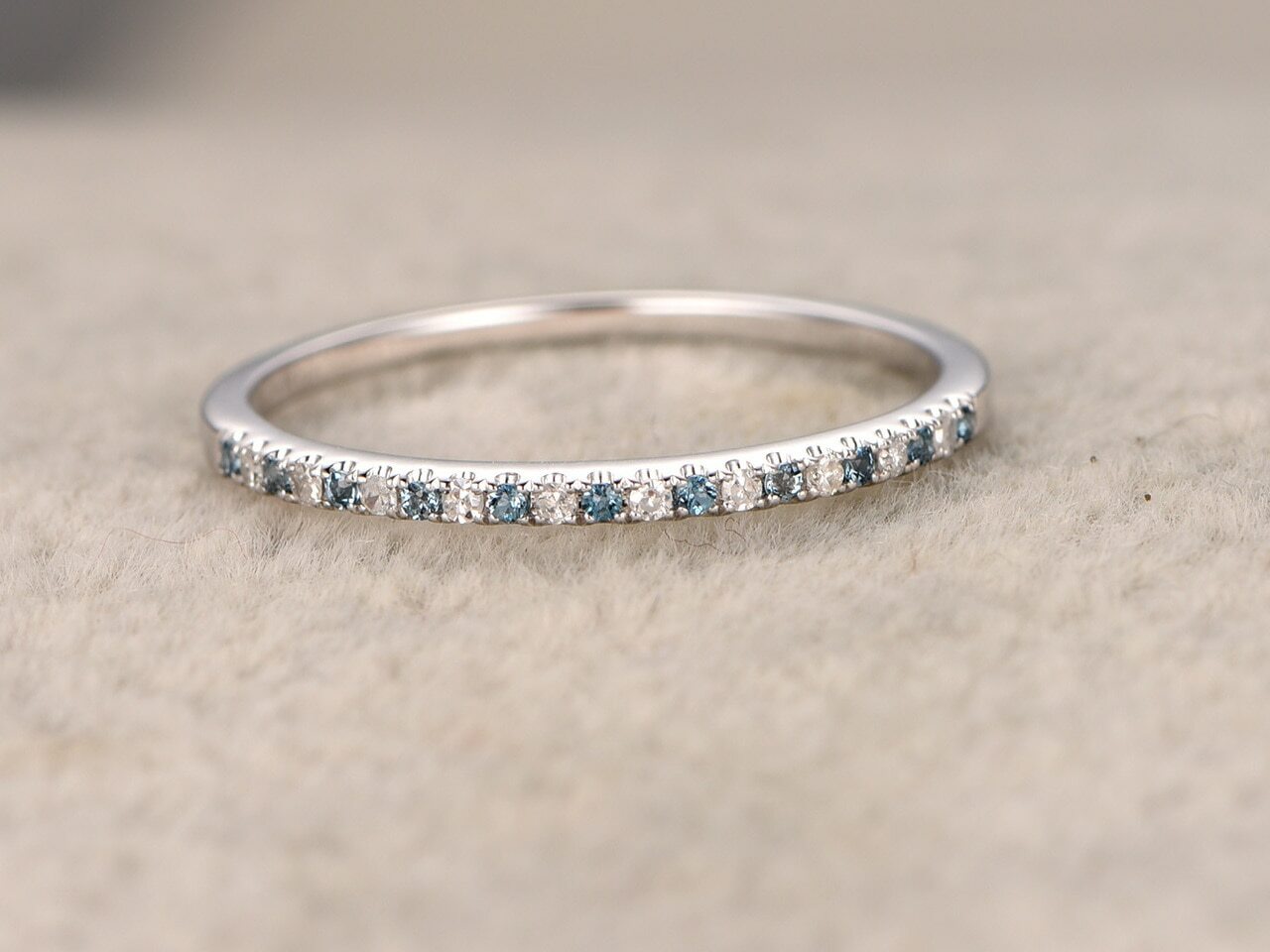 0.7ct Lab-Created Blue Aquamarine Wedding Band Half Eternity White Gold Plated