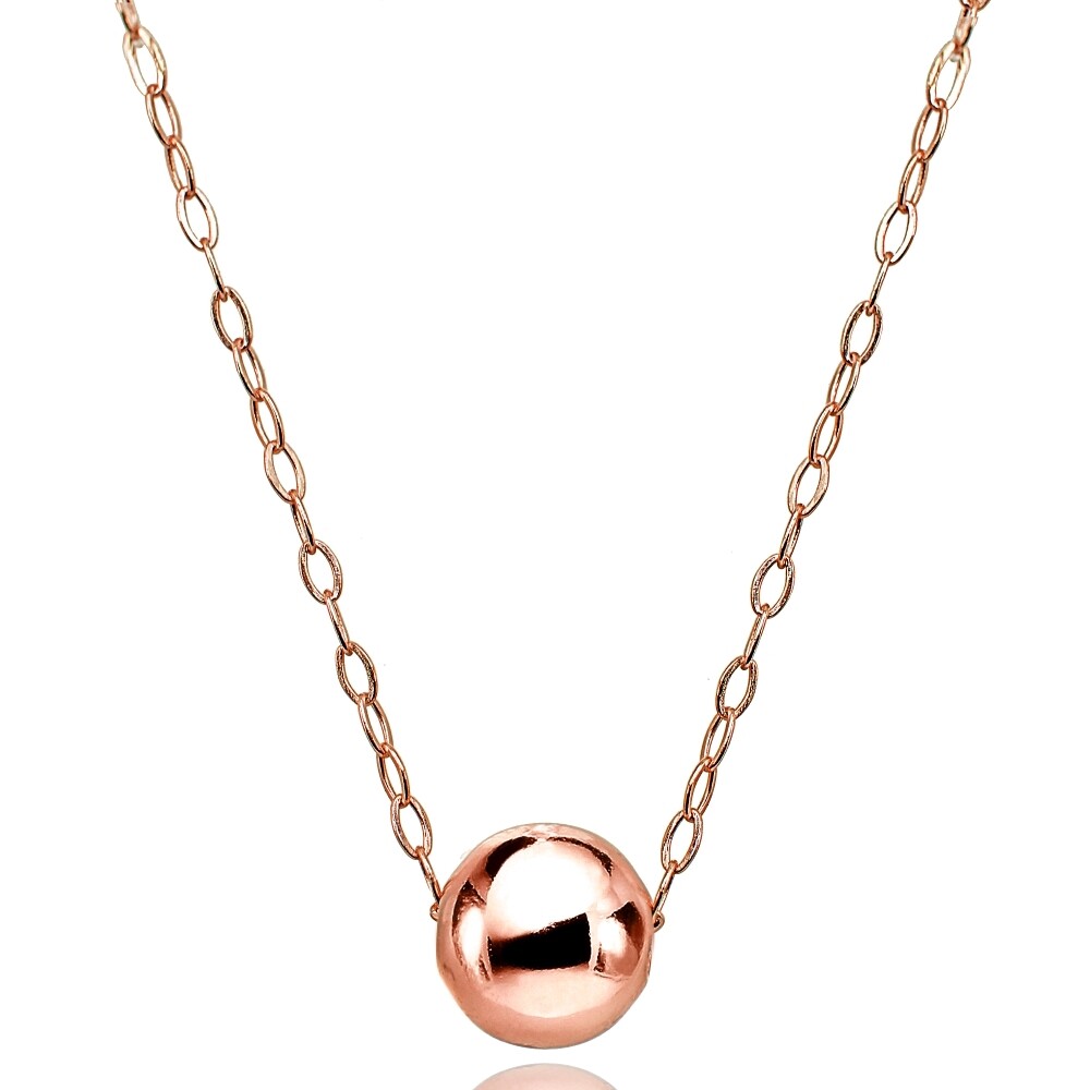 Rose Gold Flashed Sterling Silver High Polished 7mm Ball Bead Slide Necklace