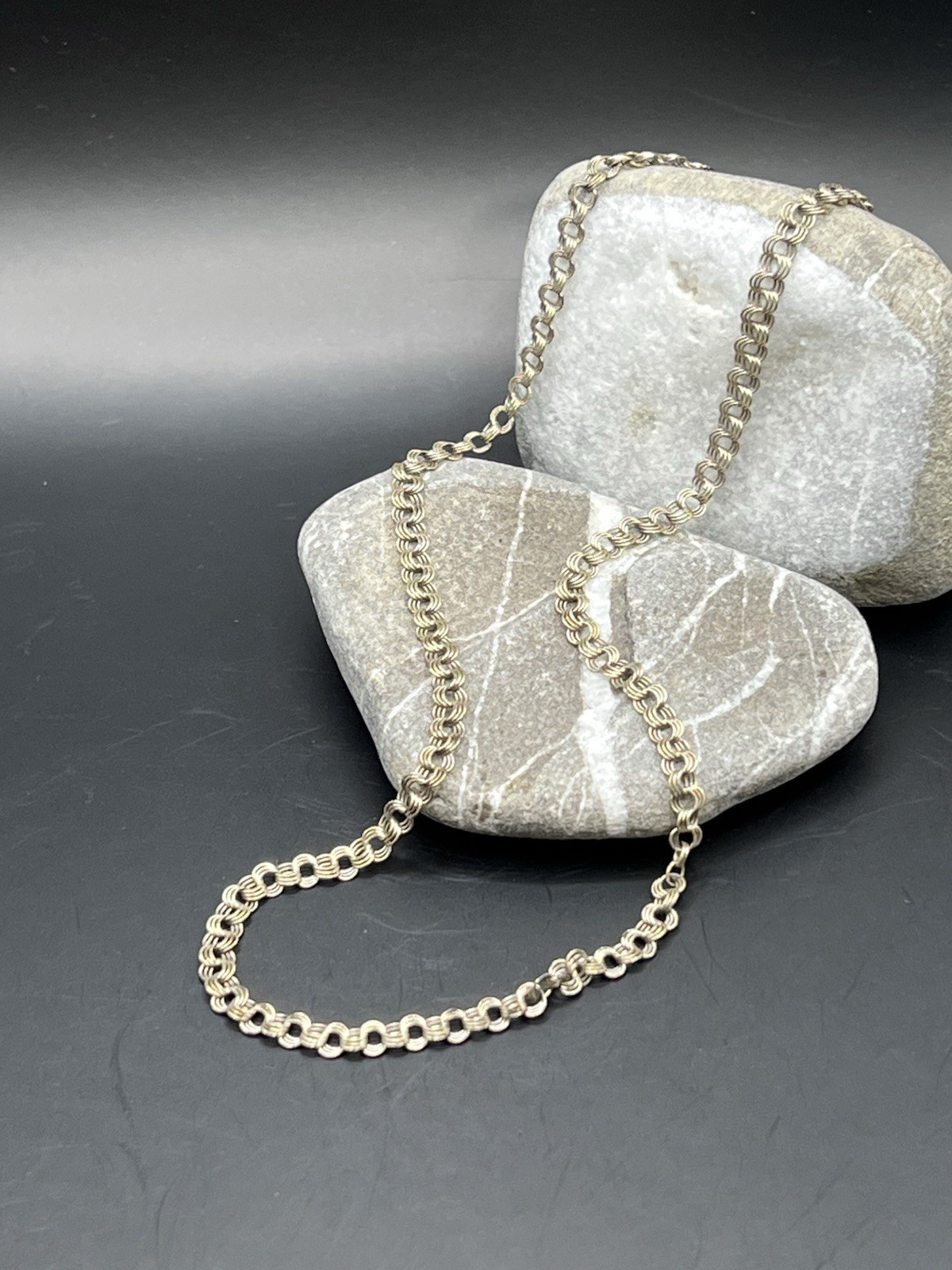 Vintage USSR 875 Silver Gold Played Rolo Chain Length 16,5 In Weight 5,34 g.