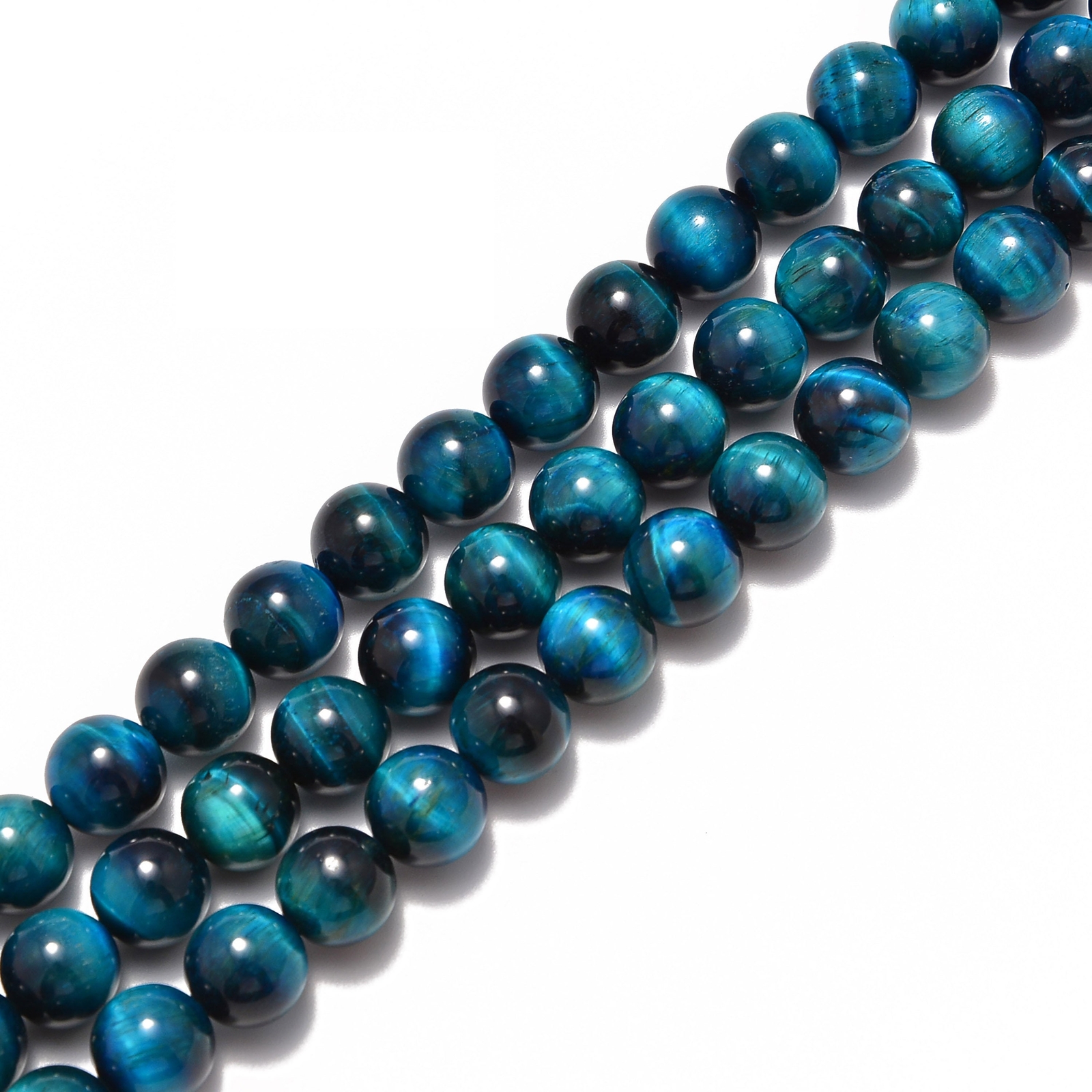 Blue Green Tiger Eye Smooth Round Beads 4mm 6mm 8mm 10mm 12mm 15.5″ Strand