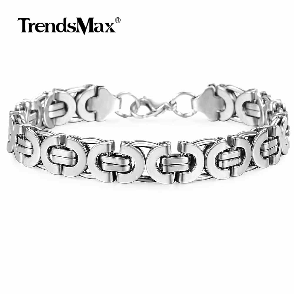 11mm Stainless Steel Bracelet Mens Silver Flat Byzantine Chain Bangle Gift 7-10″
