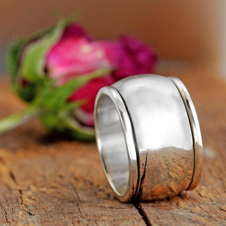 Solid 925 Sterling Silver Wide Band& Spinner Ring Handmade Ring All Size-T-15
