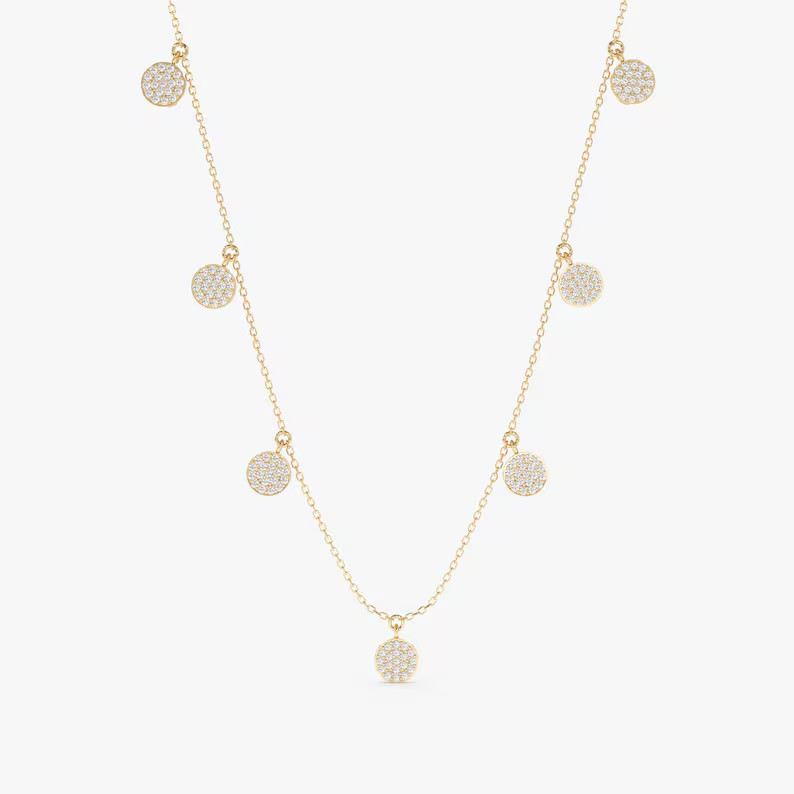 Disc Station Necklace For New Year Gift Round Natural Diamond GH/SI GDGL Certify