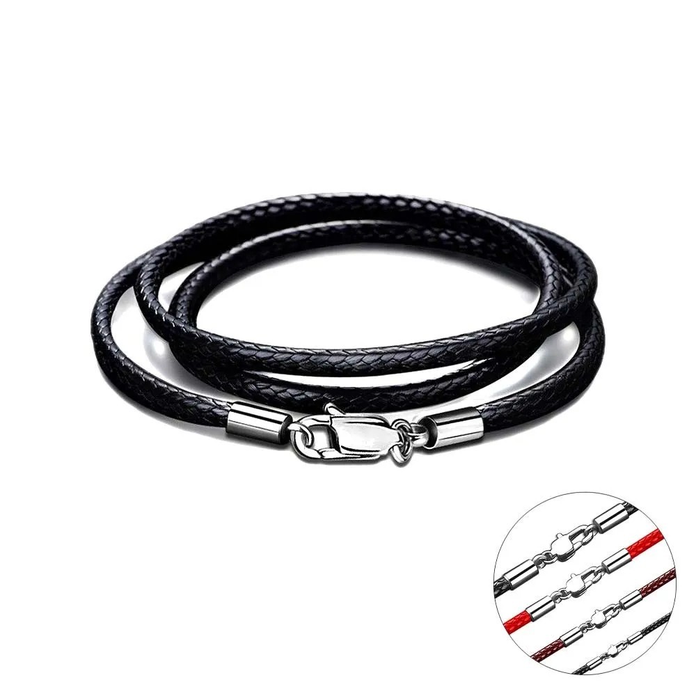 Waterproof Braided Leather Chain Cord Necklace with Stainless Steel Clasp