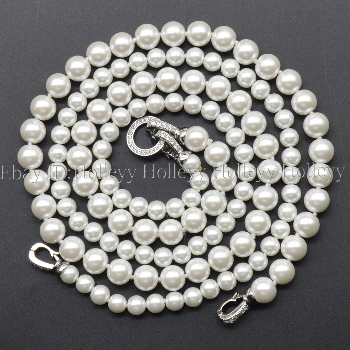2 Rows 6mm 8mm Round White South Sea Shell Pearl Faux Pearl Necklace 18-20”