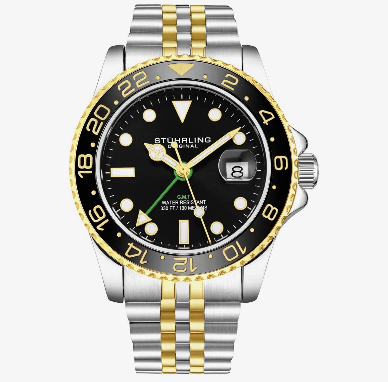 Stuhrling Original Meridian 3968 GMT Quartz Two Tone Stainless and Yellow Gold