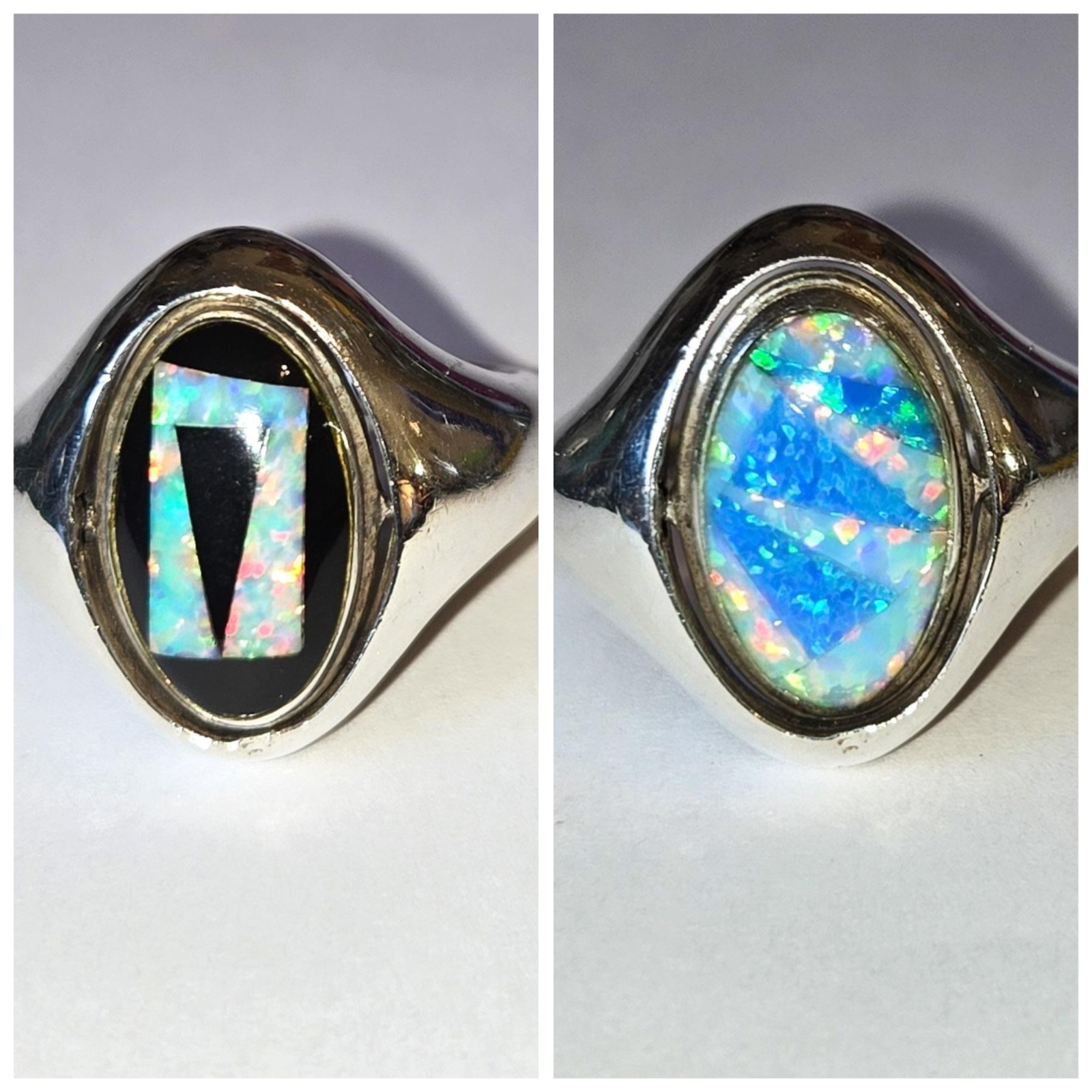 Vintage Native American Sterling Silver Two Sided Reversible Opal Inlay Ring 7