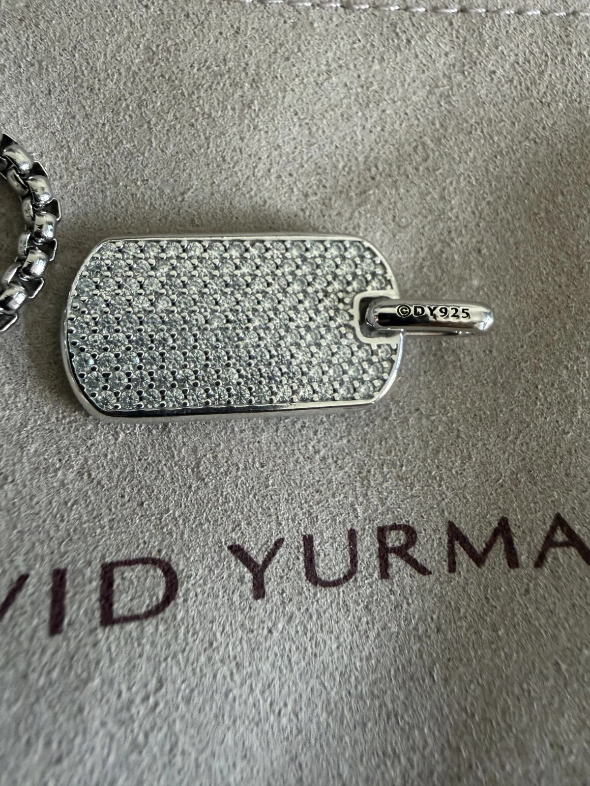 925 Silver David Yurman Diamond Dog tag Pendant with 22″ Chain Necklace