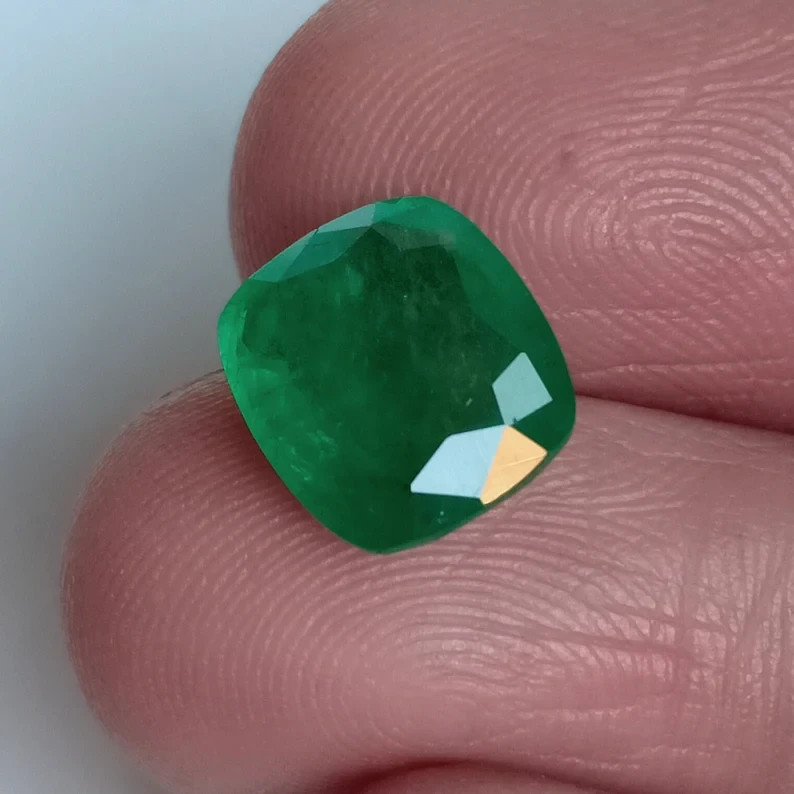 Certified Zambian Green Emerald Cushion Cut Unheated Loose Gemstone 3.48 Ct