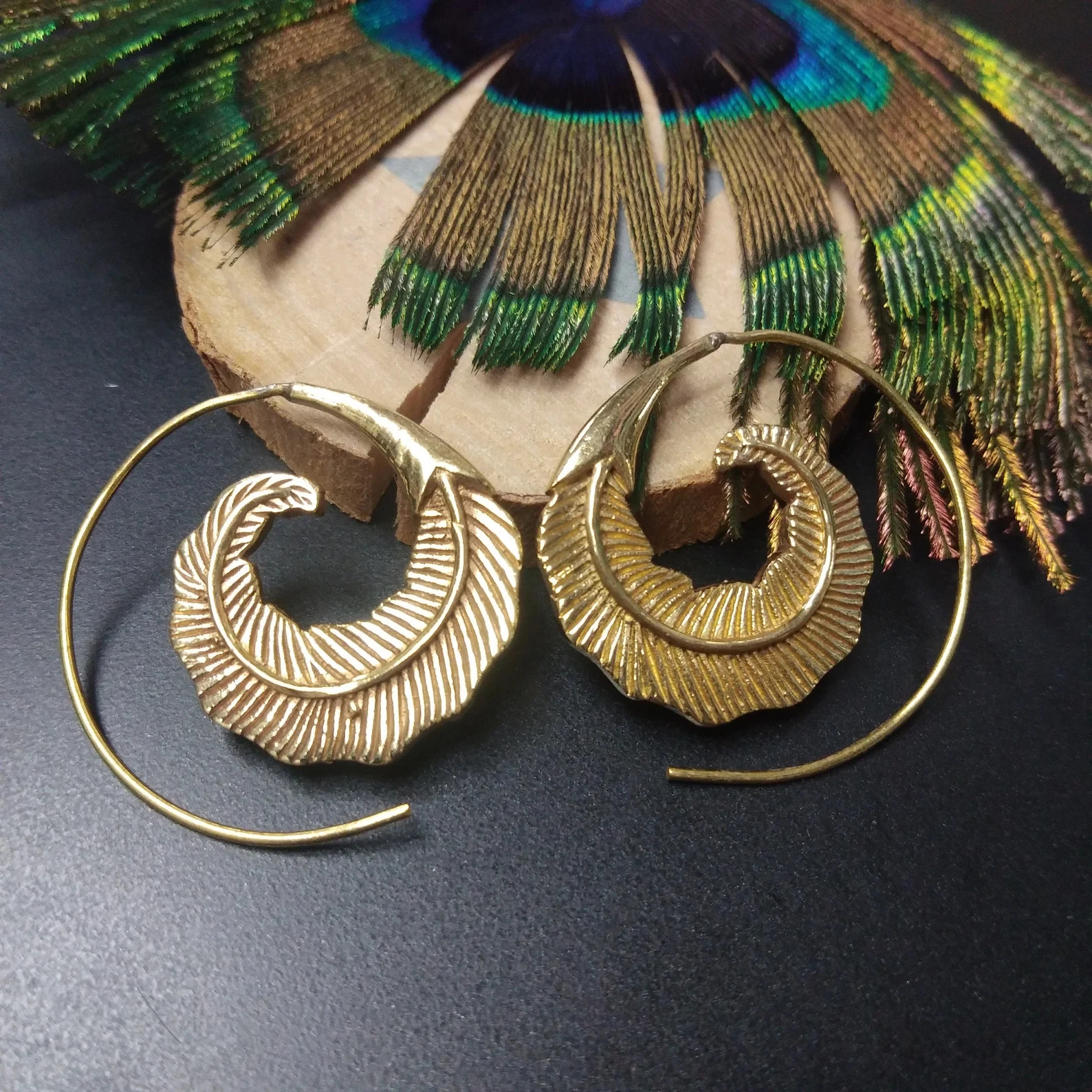 Leaf Spiral Brass Earrings | Bohemian Chic Jewelry