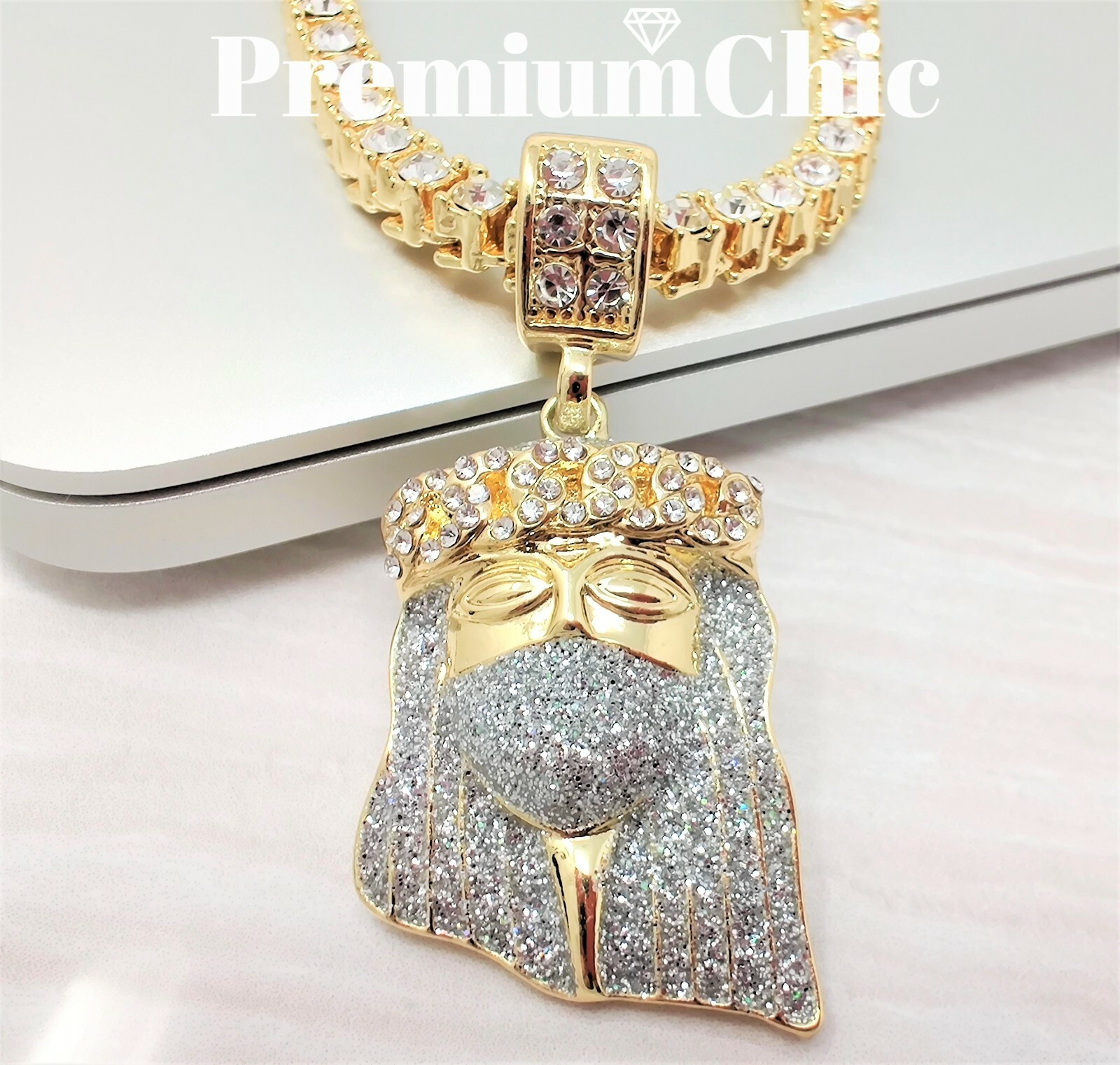 Jesus Cross ANKH Last Supper Pendant Tennis Chain Necklace Men Plated CZ Jewelry