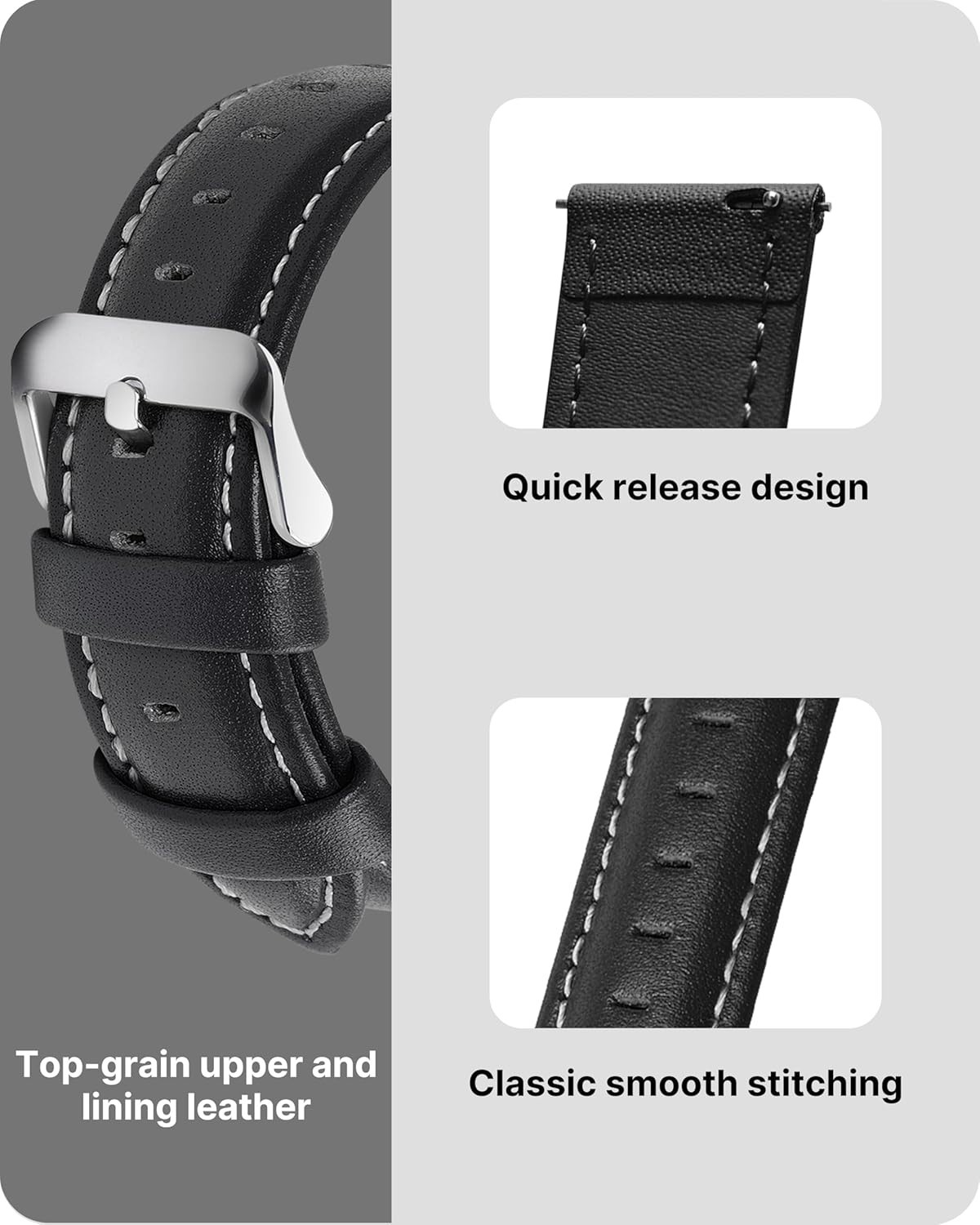 Durable 20mm Leather Watch Band with Adjustable Fit – Perfect for All Occasions