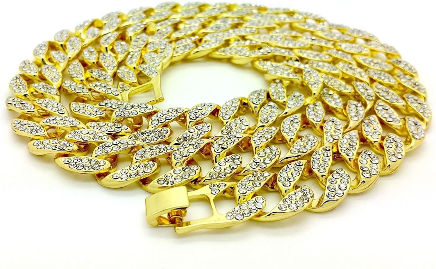 14MM 18K Gold Plated Iced CZ Out Miami Cuban Link Bracelet Chain for Men Women