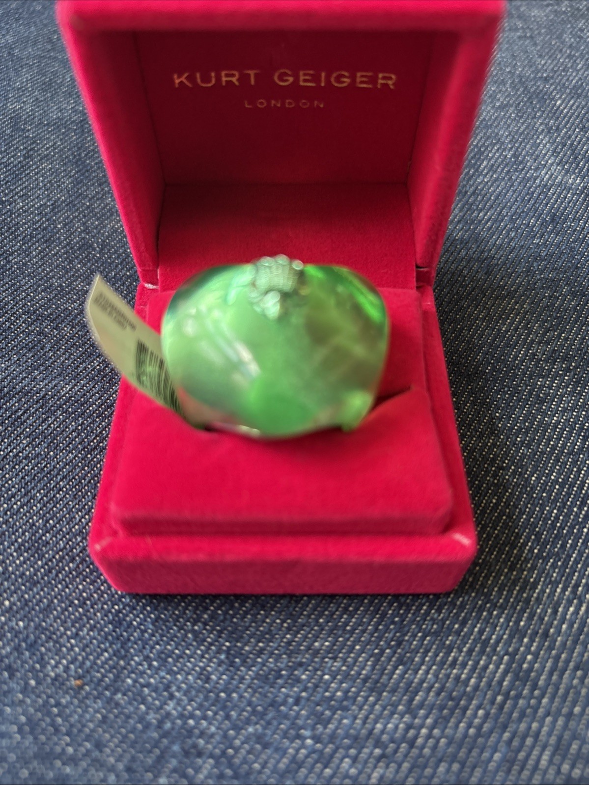Kurt Geiger London Heart Jelly Eagle Cocktail Ring Green Size -8 New