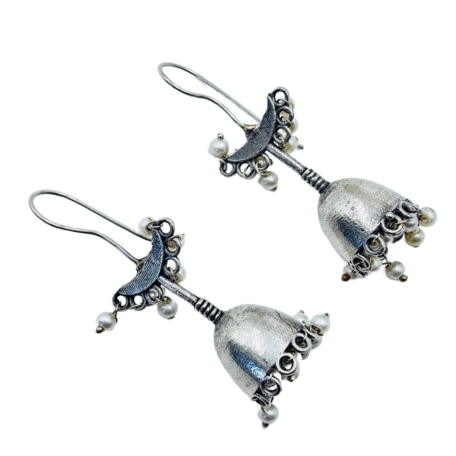 Oxidized Silver Plated Jhumka Earrings with Artificial Pearl Hook Dangle Jewelry
