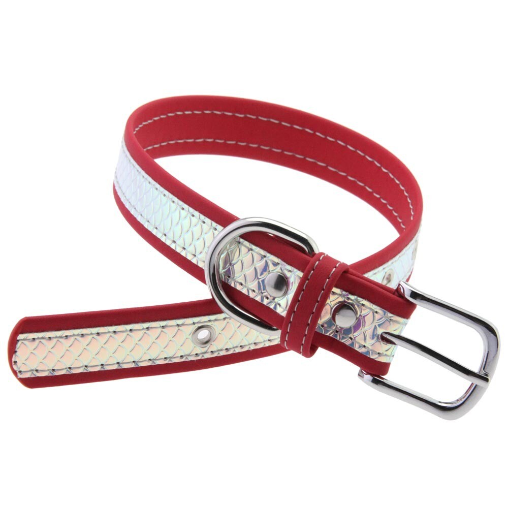 Double Color Splicing Sequined Fish Scale Leather Choker Collar Necklace Chain