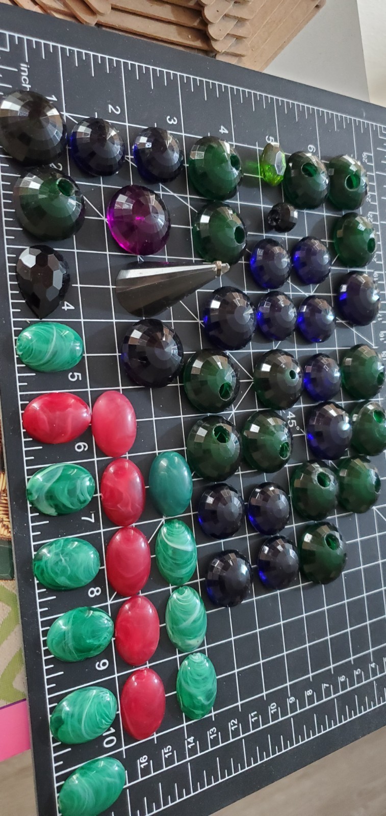 Vintage 1950s Transparent Lucite Cabachons Purple Forest Green Midnight Blue +