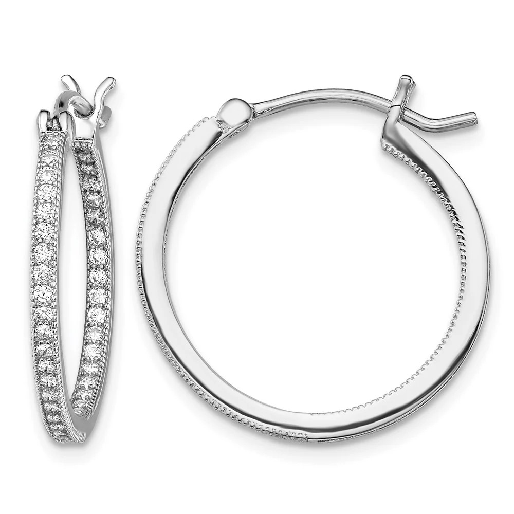 Sterling Silver Rhodium-Plated Micro Pavé CZ In/Out Hoops