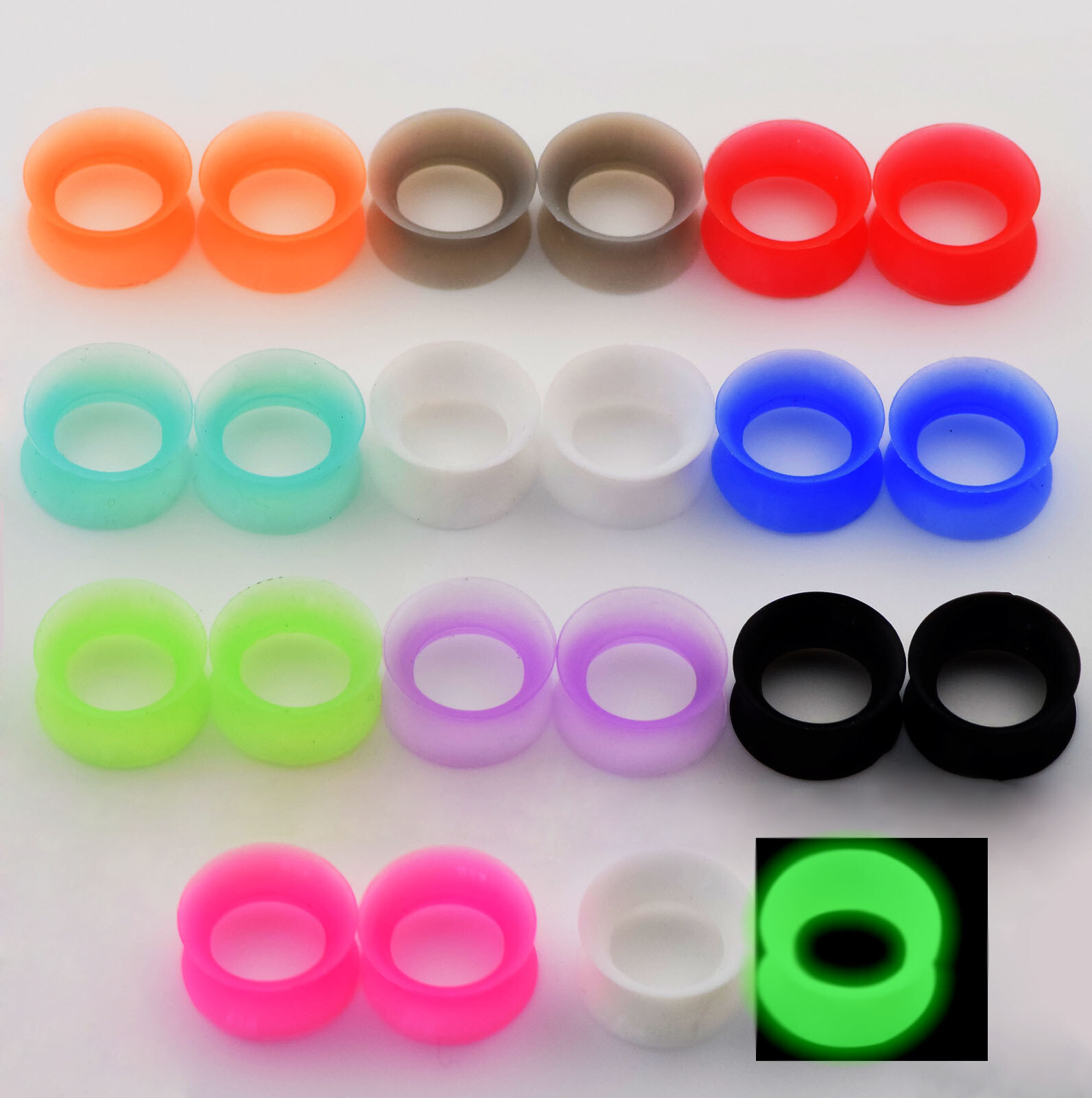 2piece Thick/Thin FLESH TUNNELS-Silicone Ear Skins-Ear Gauges-Soft Ear plugs