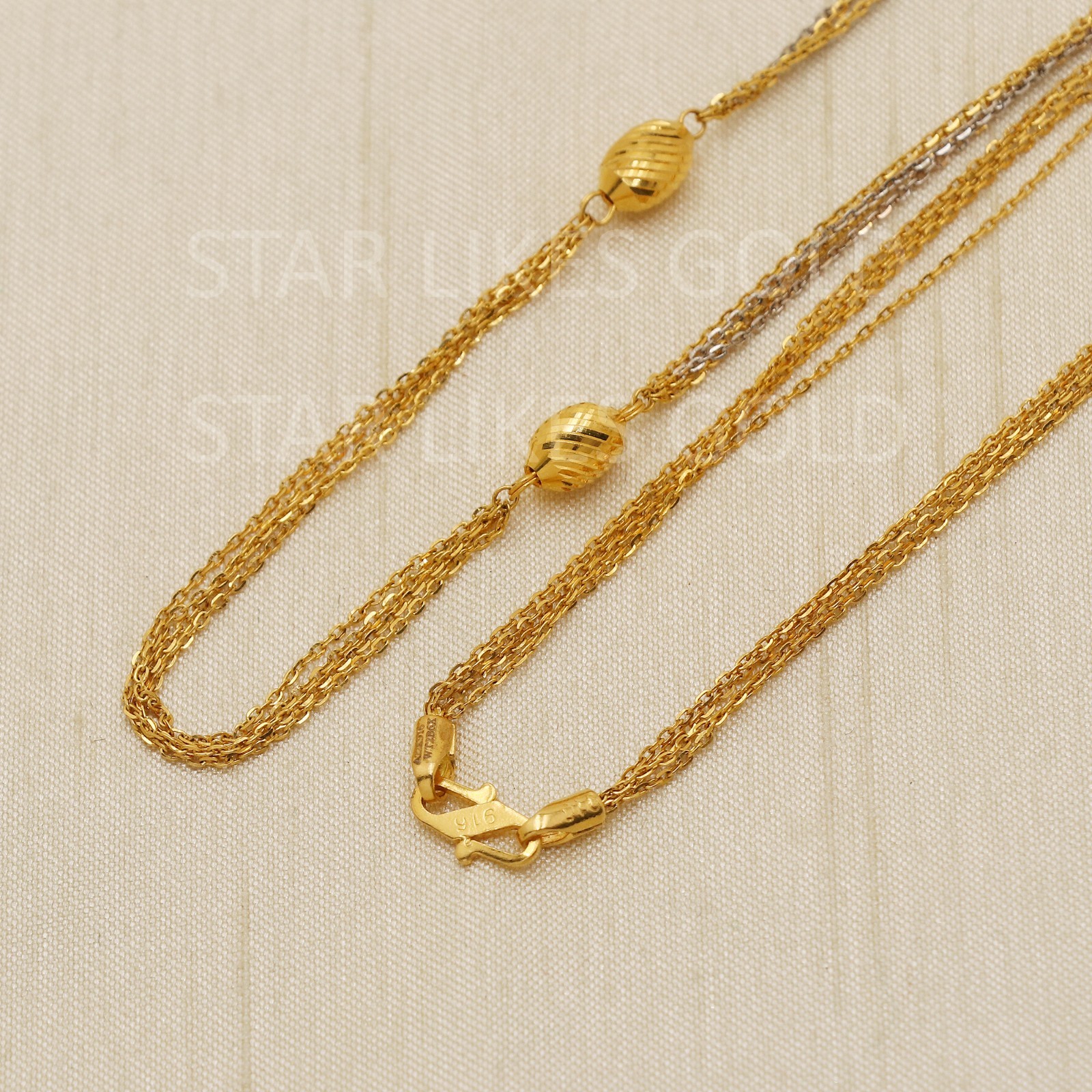 22K Yellow Gold Two Tone Station Chain 17.5″ 6.32g 4.5mm Multi Strand Necklace