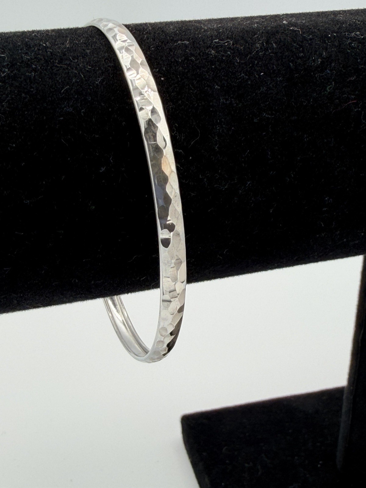 925 Sterling Silver Hammered Textured Bangle Bracelet 4.2mm 4g New