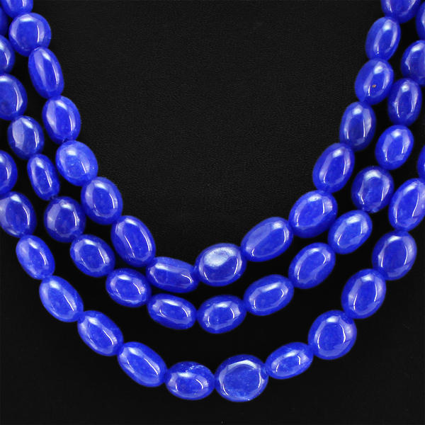 WORLD CLASS QUALITY 751.00 CTS EARTH MINED 3 LINE BLUE SAPPHIRE BEADS NECKLACE