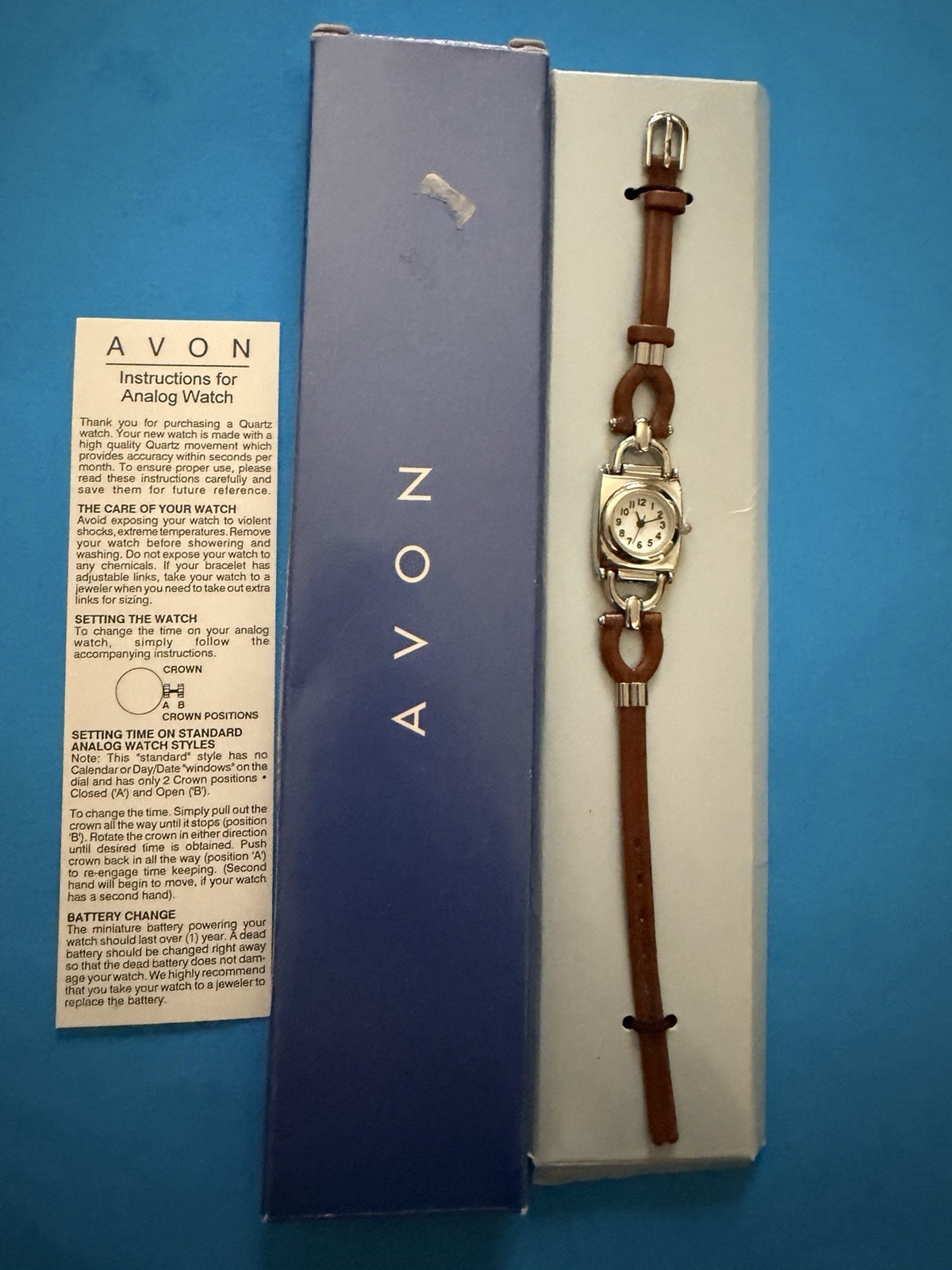 Avon Women’s Wristwatch Faux Leather Equestrian Band Silver Analog Needs Battery