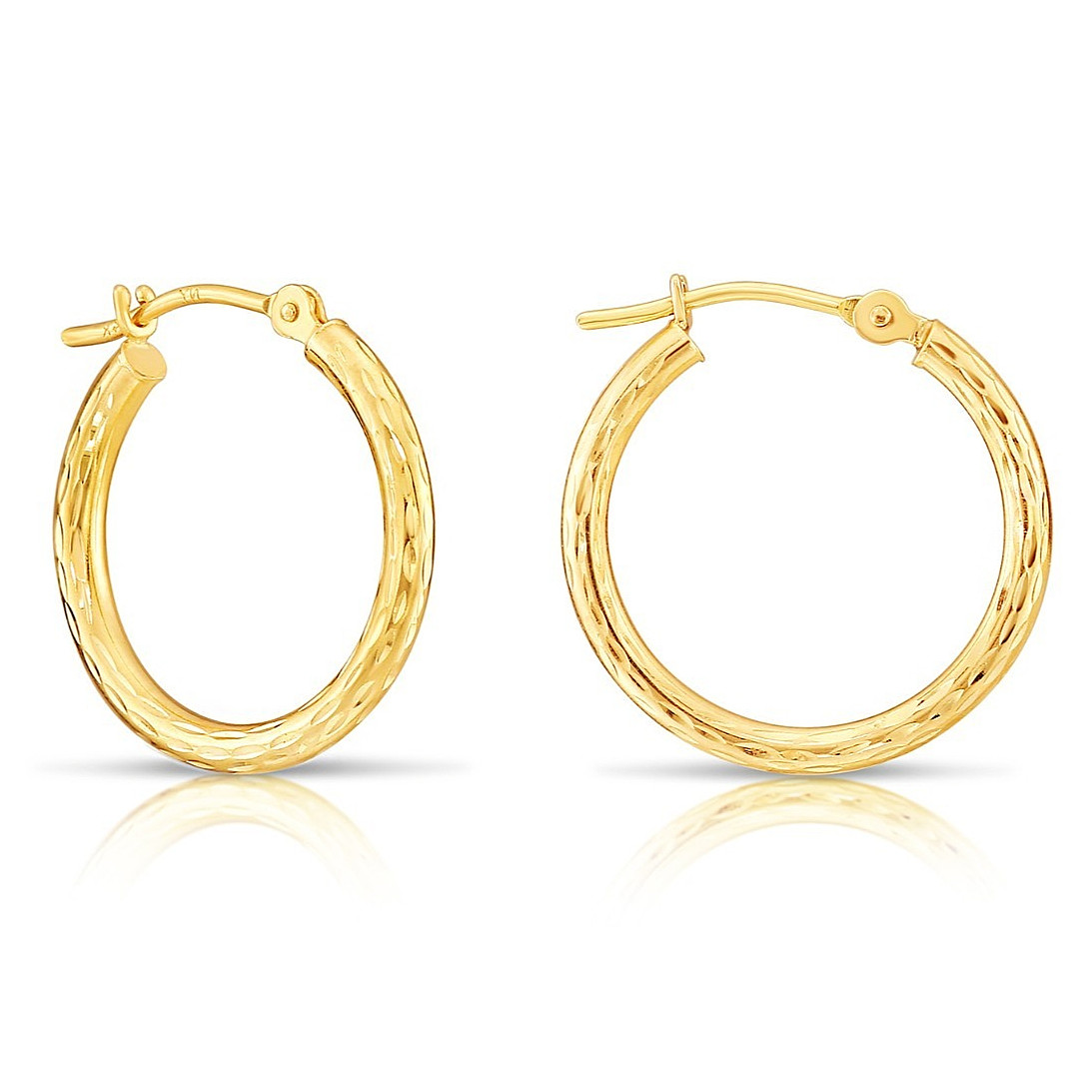 10K Real Solid Gold Hand Engraved Full Diamond-Cut Round Hoop Earrings All Sizes