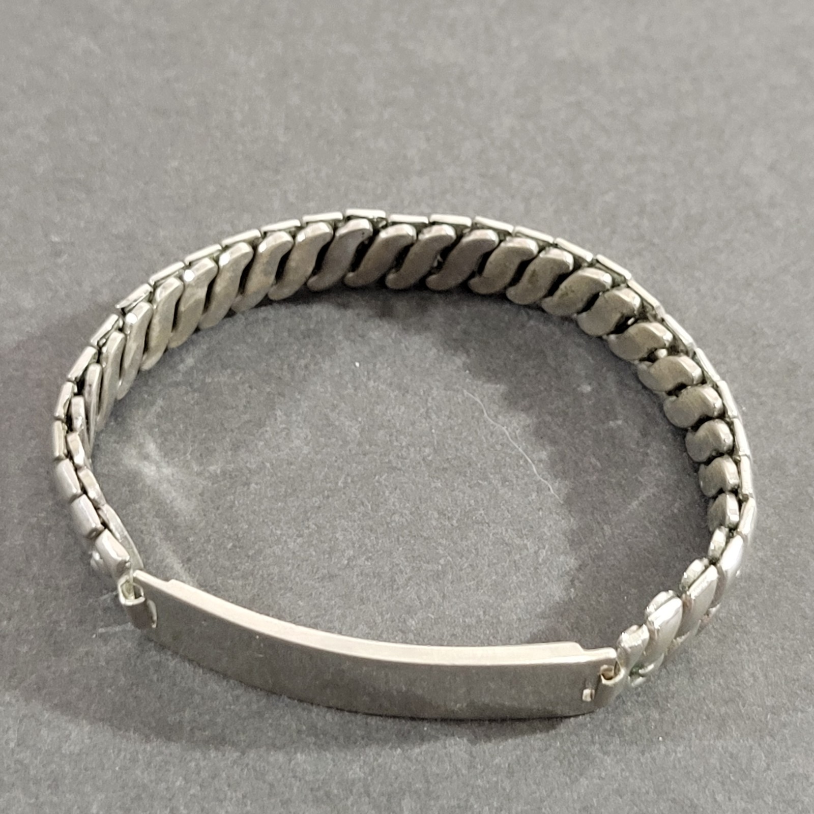 Silver Tone ID Identification Bracelet Unsigned Stretch Nameplate Vintage