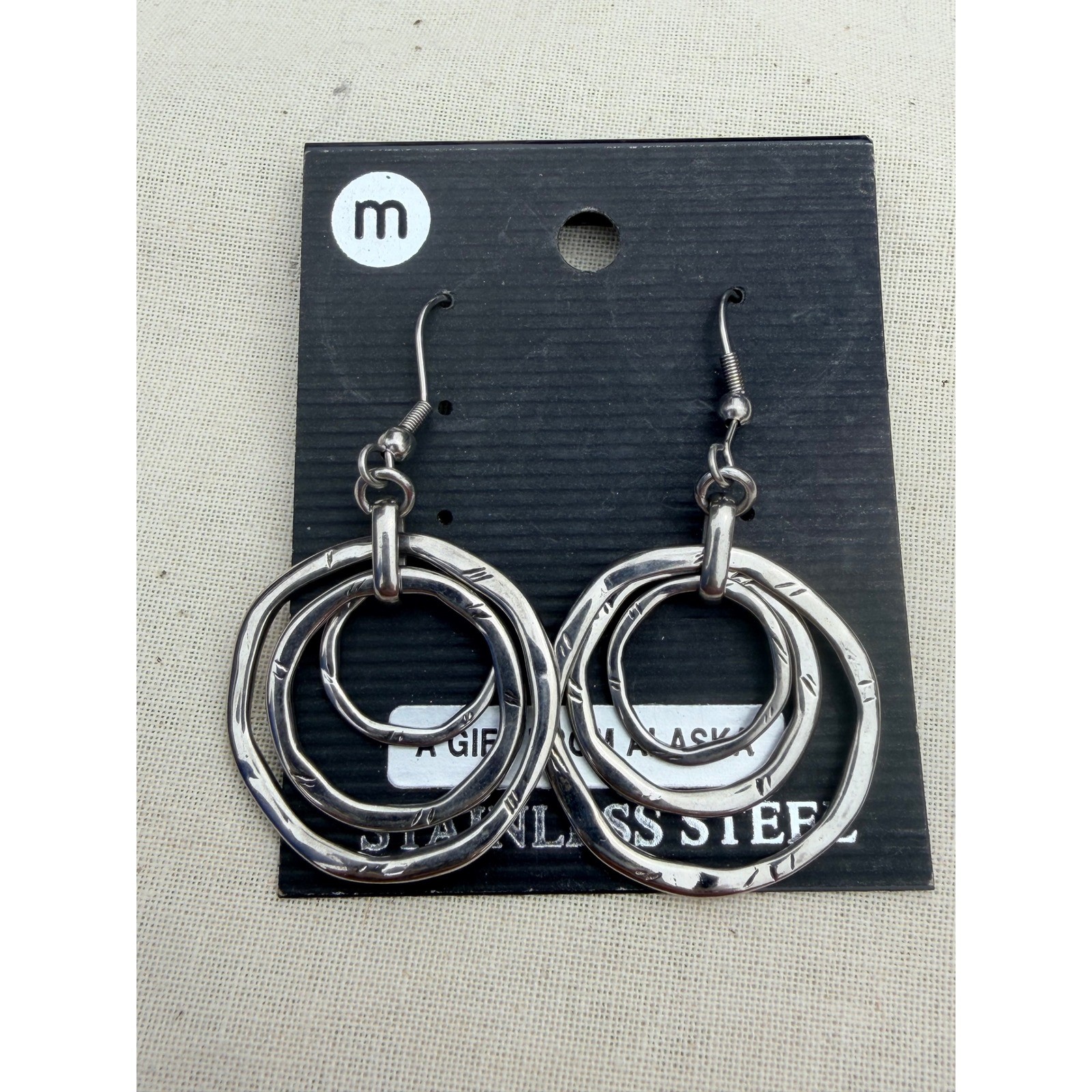 Stainless Steel Triple Hoop Dangle Earrings Silver Tone New