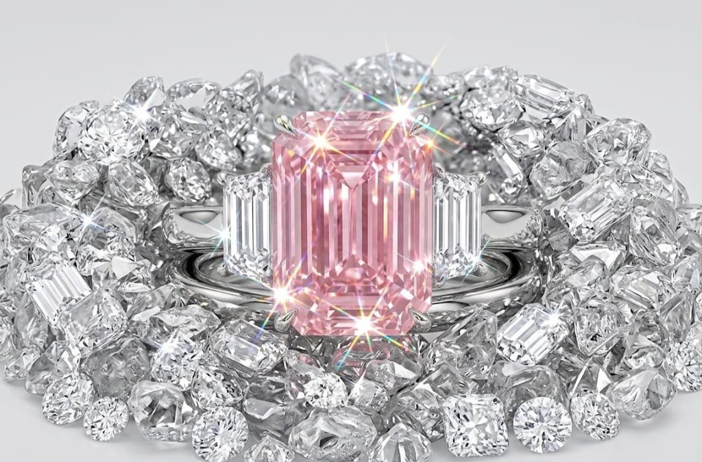 13 Ct Certified Emerald Natural Pink & White Diamond Engagement Ring Great Shine
