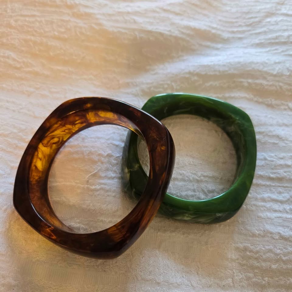Chunky Square Bangles Acrylic Resin Marbled Geometric [T66]
