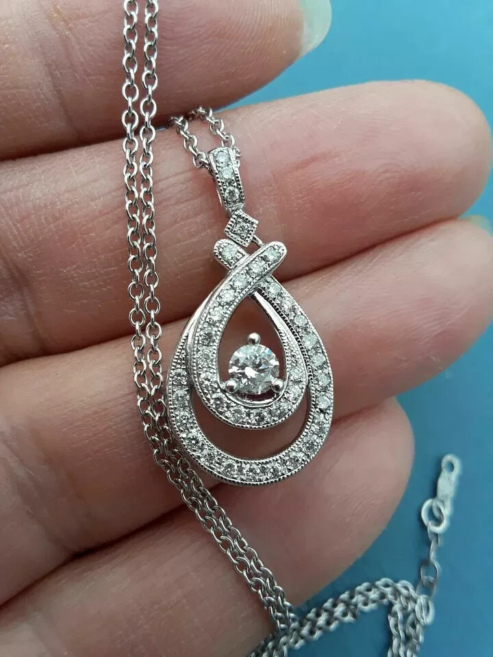 1.50Ct Round Cut VVS1D Diamond Teardrop Pendant 14k White Gold Finish Free Chain