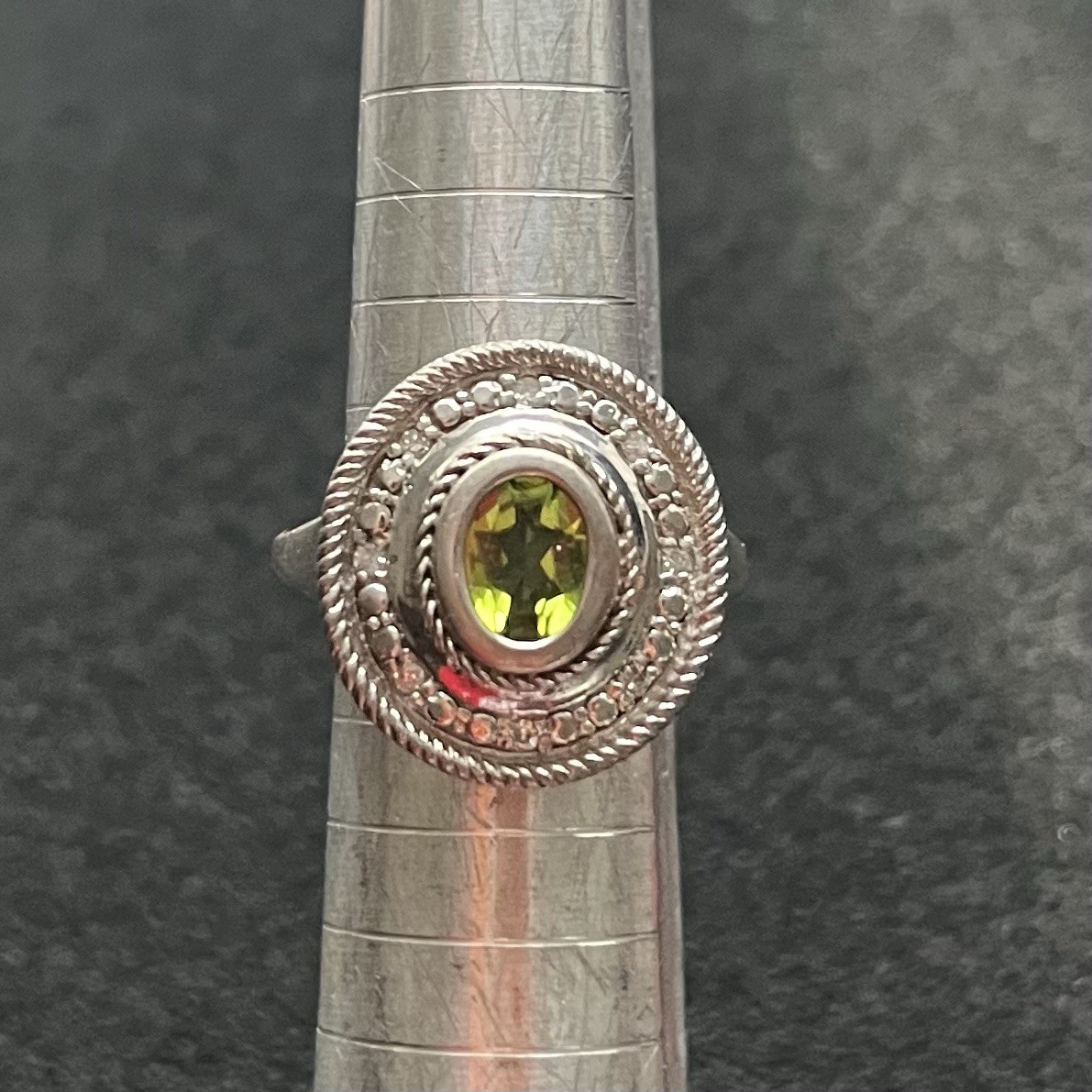 925 Sterling Silver Rhodium-plated Peridot Color Halo Ring By SSJ Sz 6.5