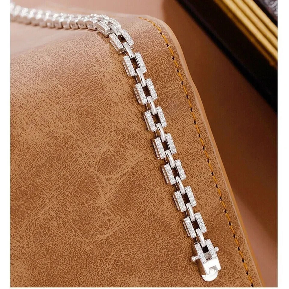 6CT Round Lab-Created Diamond 14K White Gold Plated Women’s Tennis Bracelet