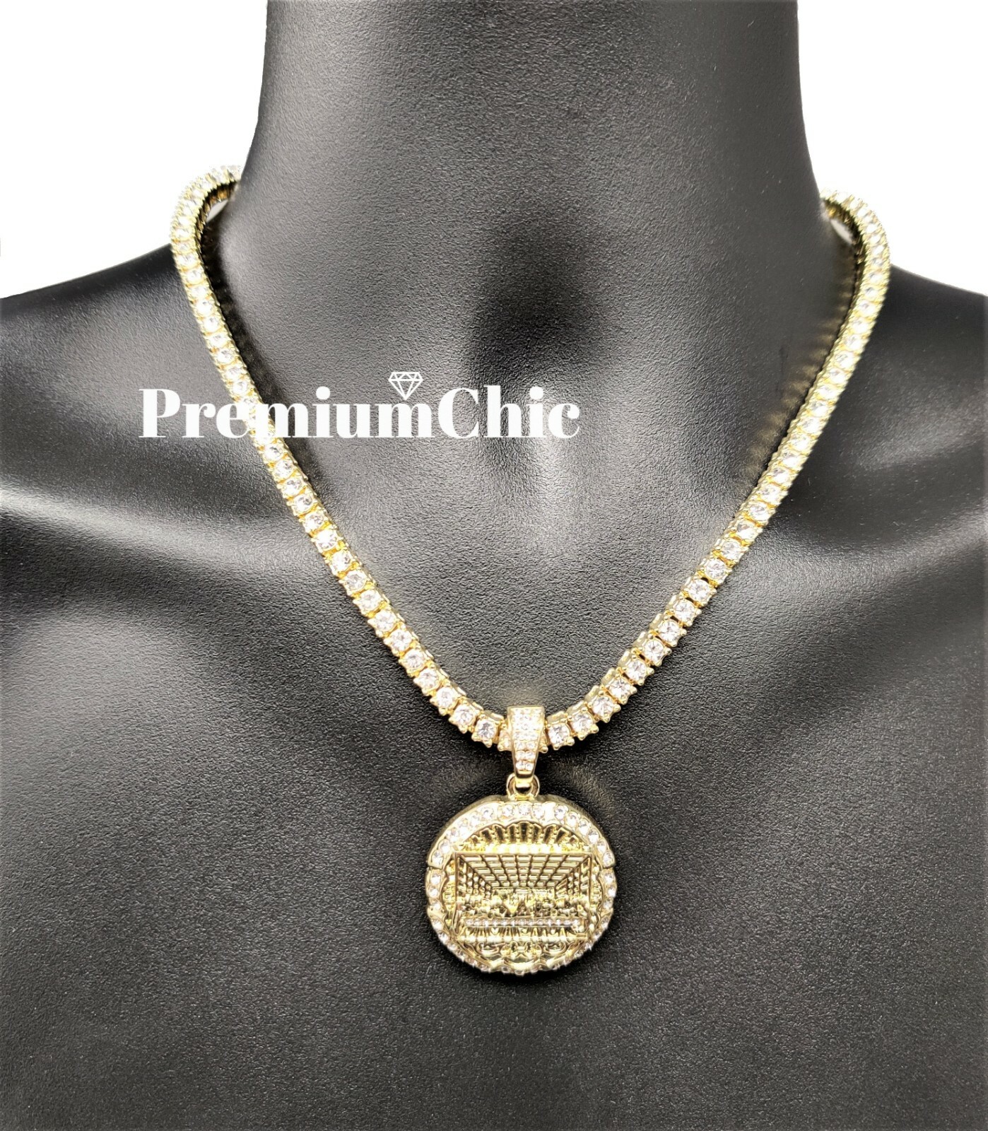 LAST SUPPER Pendant & ICED Tennis Chain Mens 14k Gold Plated Hip Hop CZ Jewelry