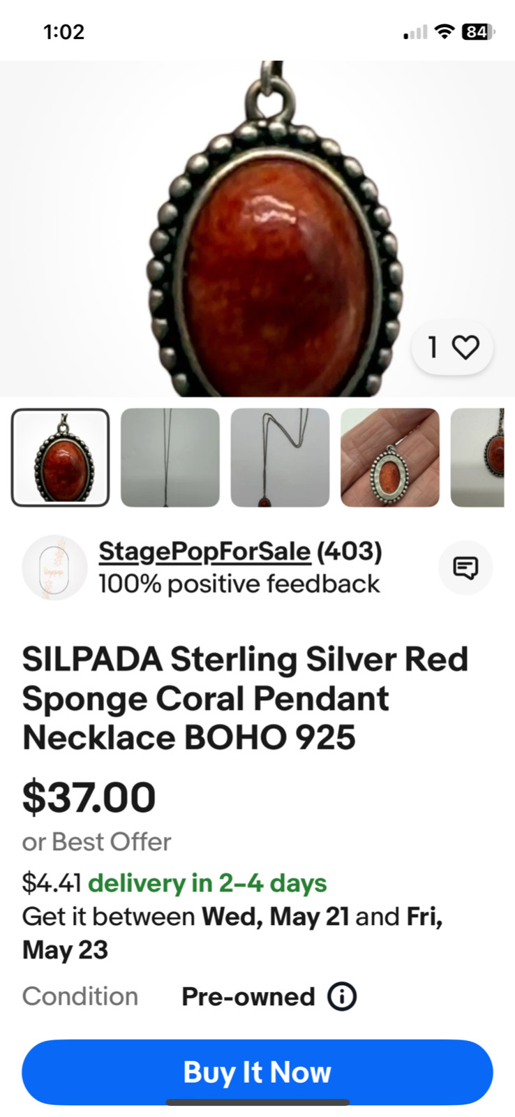 SILPADA Sterling Silver Red Sponge Coral Pendant 925 N2342 Pendant Only