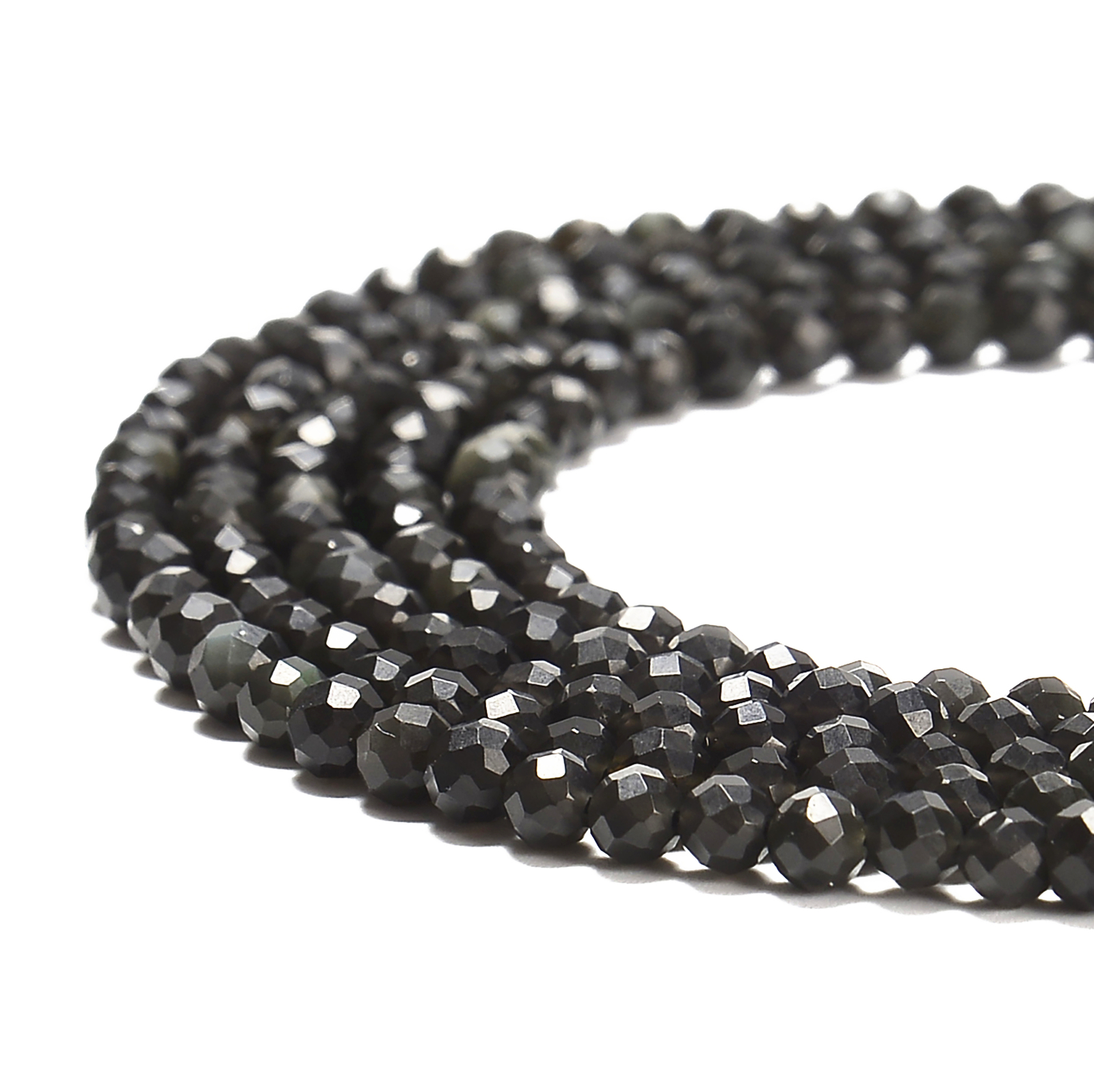 Natural Rainbow Obsidian Faceted Round Beads Size 2mm 3mm 4mm 15.5” Strand