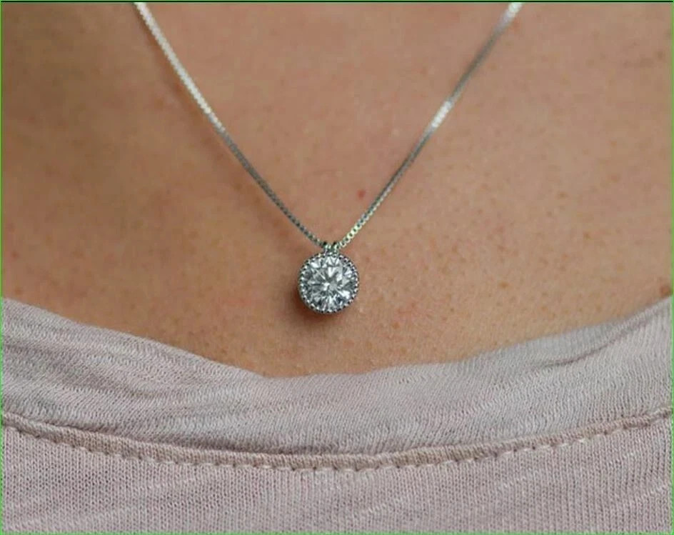 2.00Ct Lab Created Diamond Round Bezel Set Pendant 14K White Gold Silver Plated